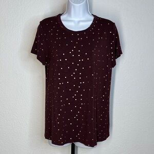 Maurices 24/7 Brown Rayon T-Shirt | Copper Dot | Short Sleeve | Medium